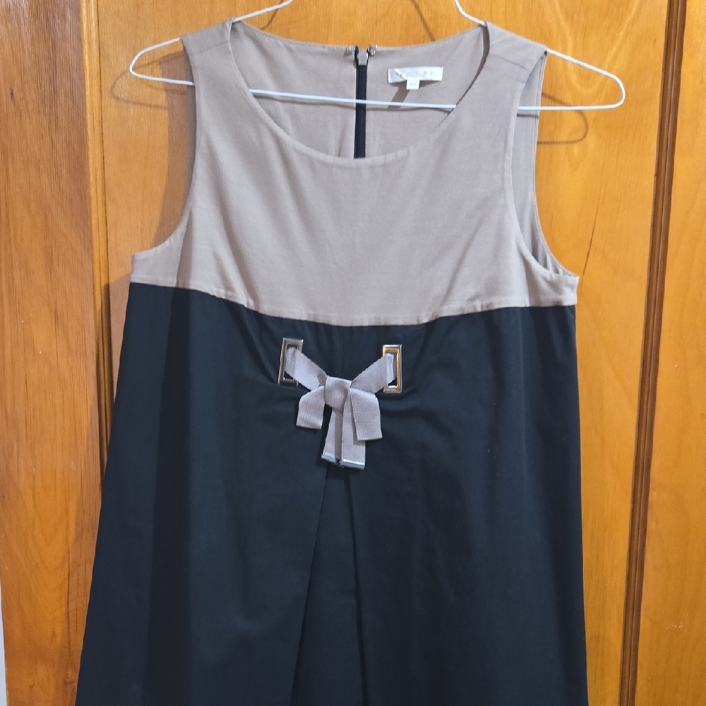 #195 PAULE KA Black and Tan Midi Dress